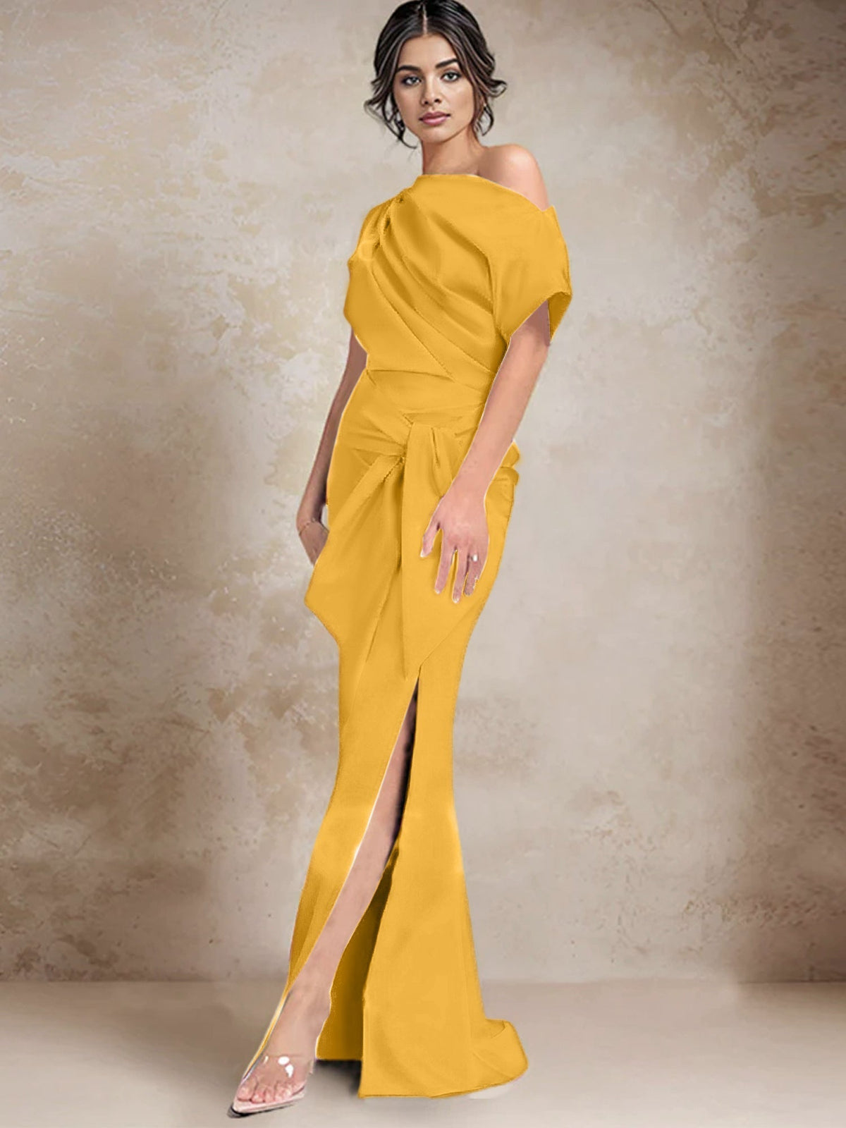 One Shoulder Mermaid Trumpet Mother of the Bride Dress Featuring a Side Split