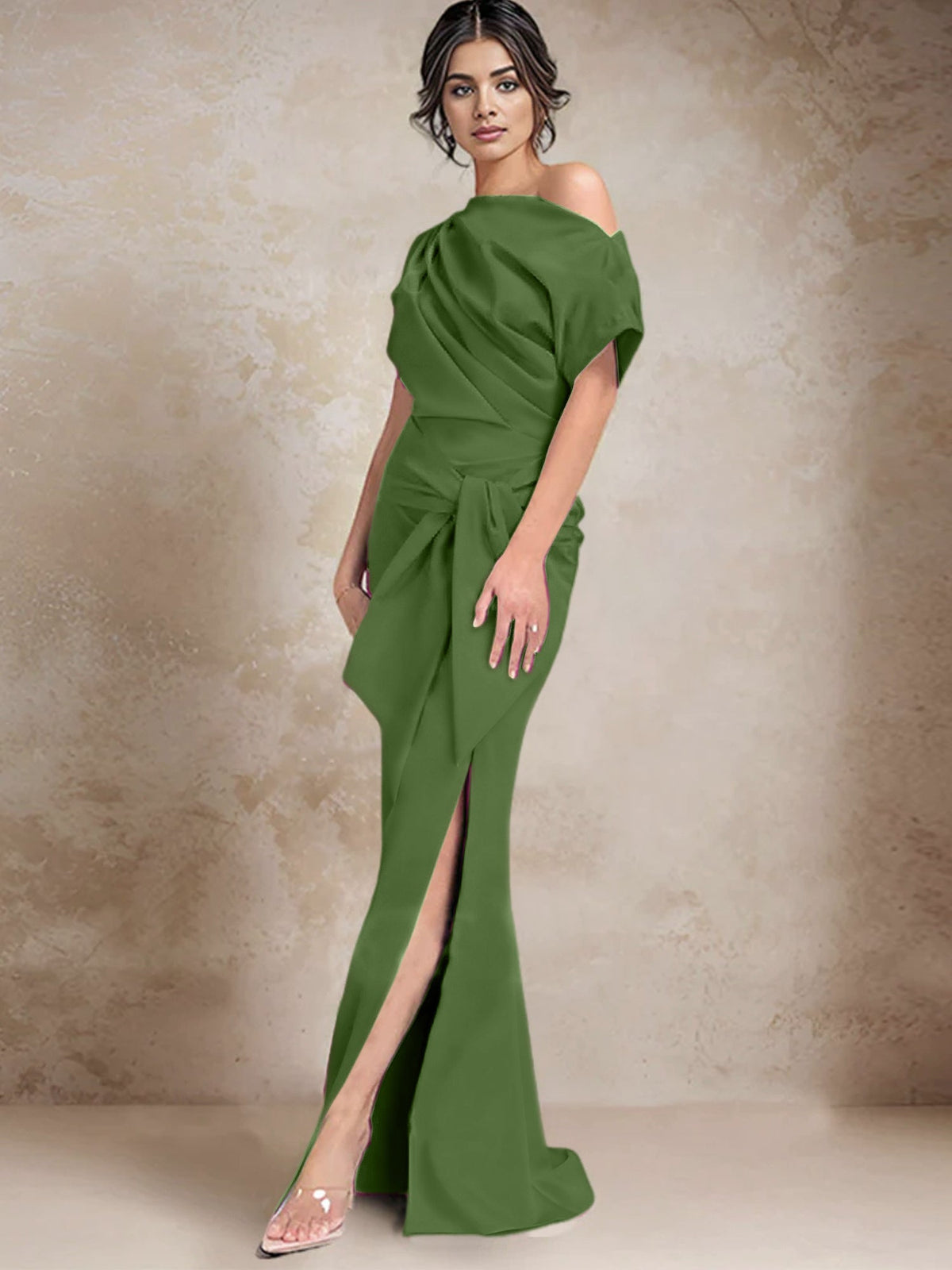 One Shoulder Mermaid Trumpet Mother of the Bride Dress Featuring a Side Split