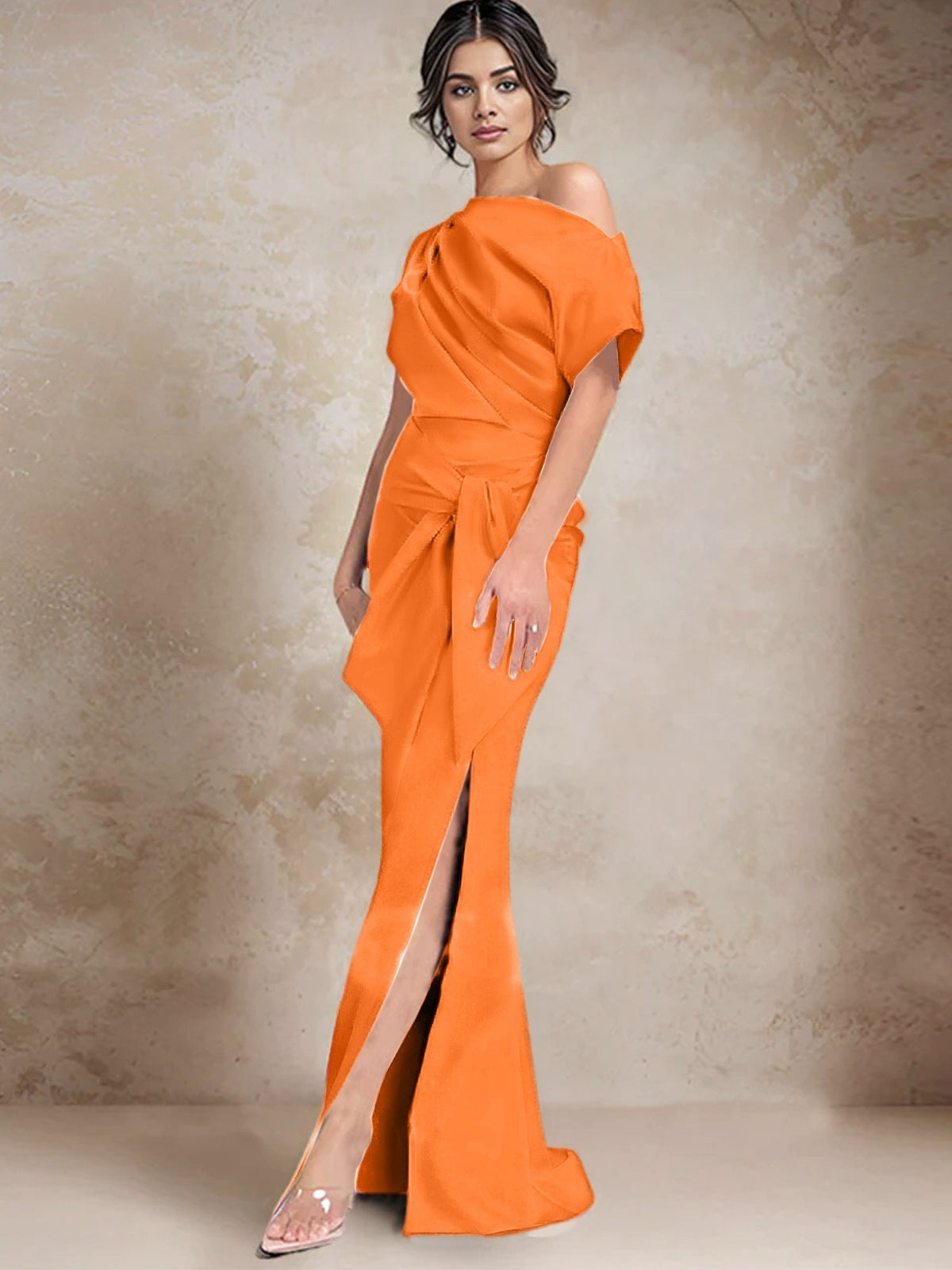 One Shoulder Mermaid Trumpet Mother of the Bride Dress Featuring a Side Split