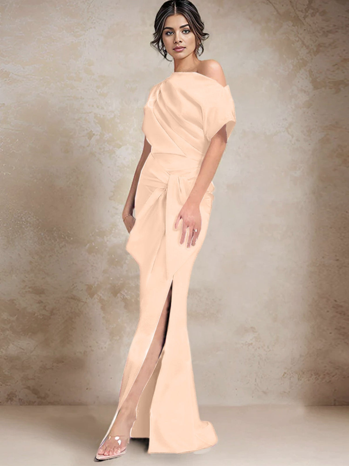 One Shoulder Mermaid Trumpet Mother of the Bride Dress Featuring a Side Split
