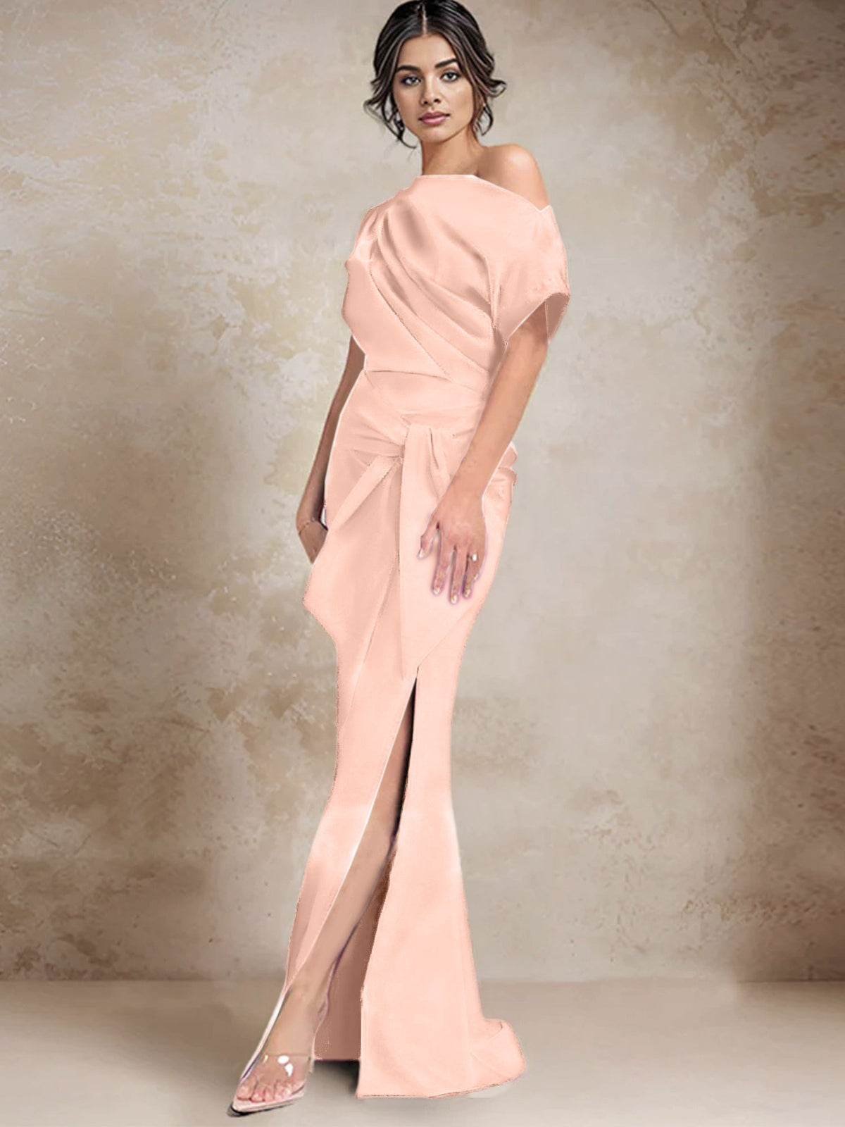 One Shoulder Mermaid Trumpet Mother of the Bride Dress Featuring a Side Split