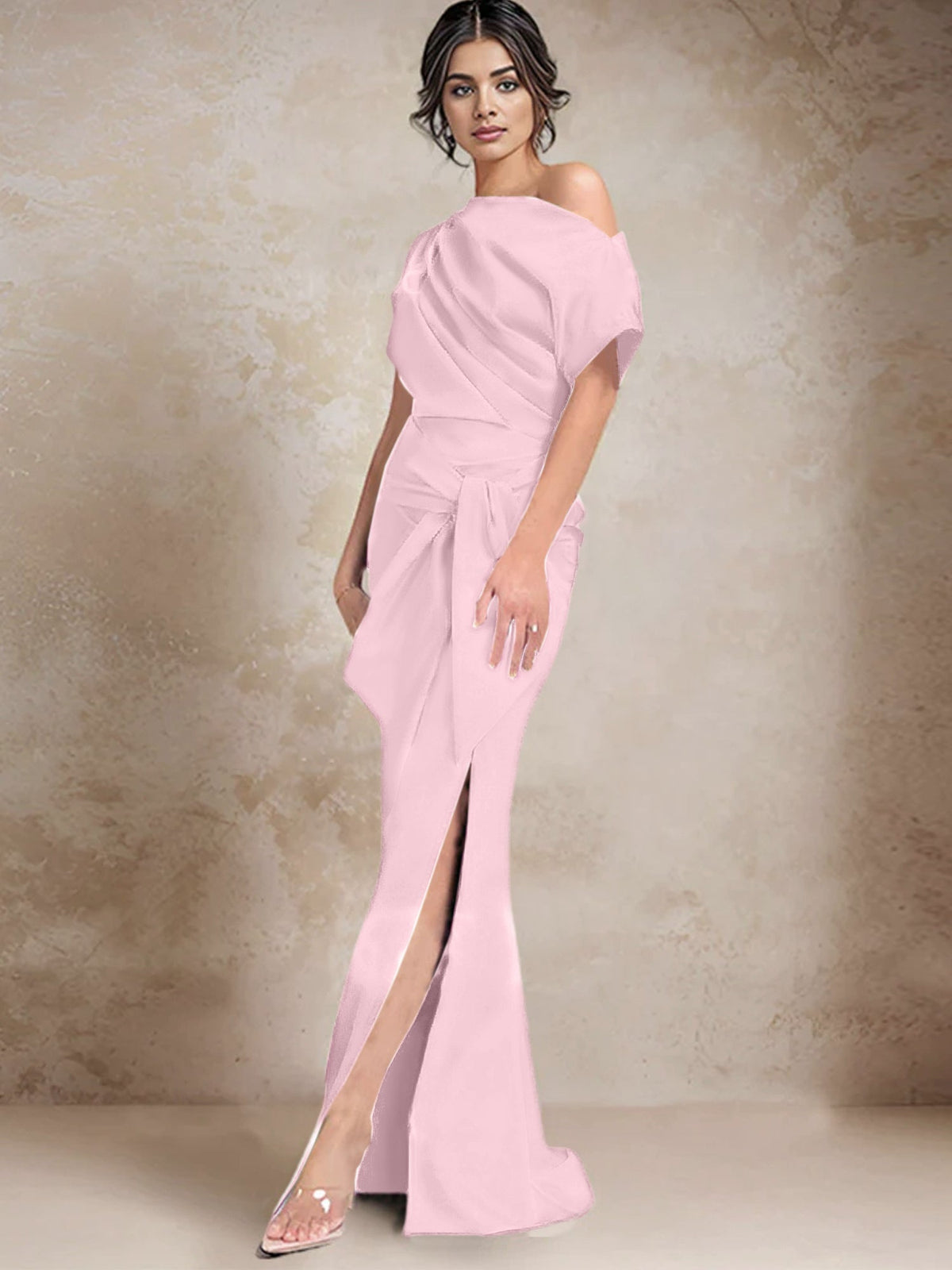 One Shoulder Mermaid Trumpet Mother of the Bride Dress Featuring a Side Split