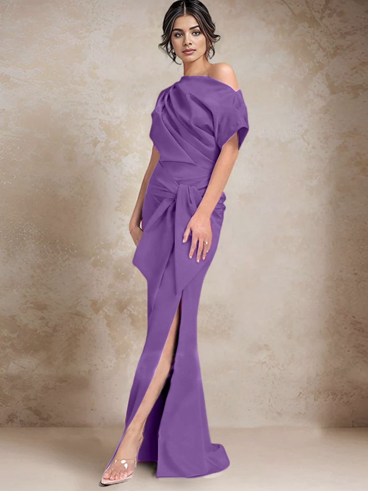 One Shoulder Mermaid Trumpet Mother of the Bride Dress Featuring a Side Split