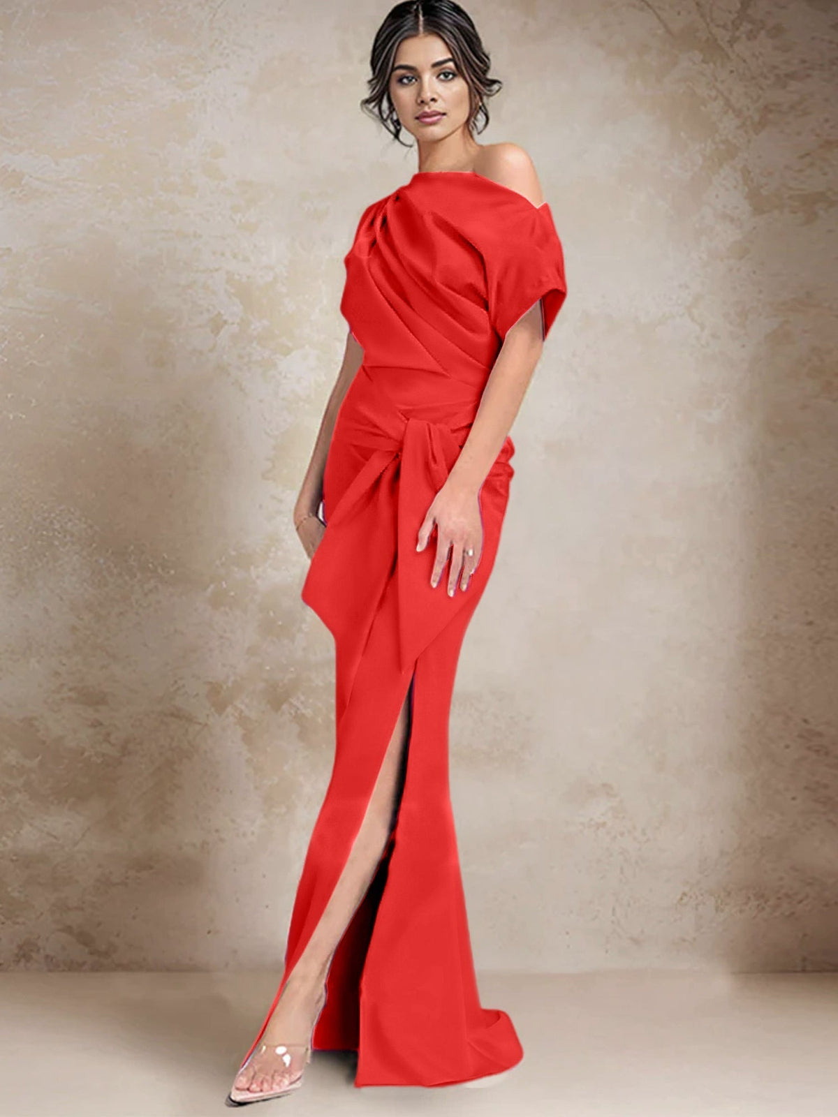 One Shoulder Mermaid Trumpet Mother of the Bride Dress Featuring a Side Split