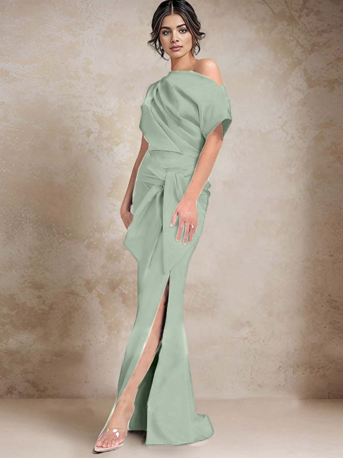 One Shoulder Mermaid Trumpet Mother of the Bride Dress Featuring a Side Split