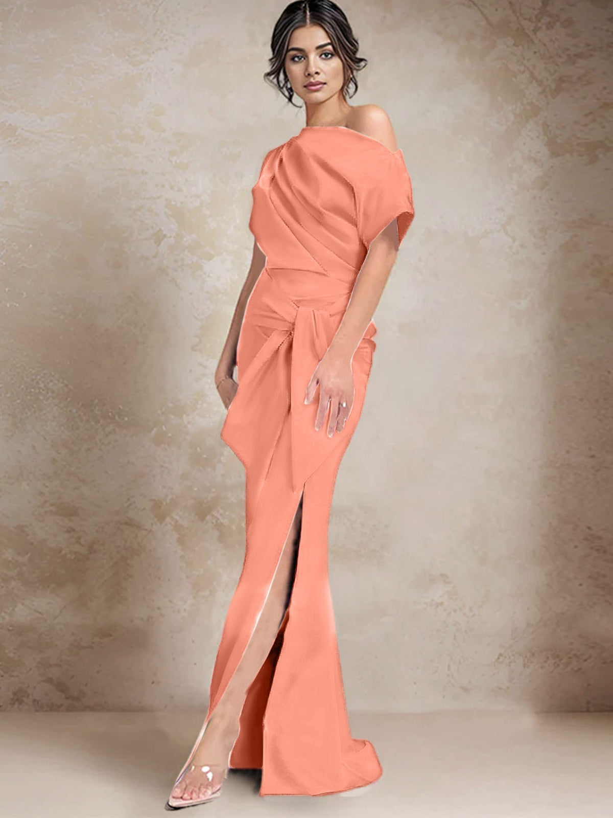 One Shoulder Mermaid Trumpet Mother of the Bride Dress Featuring a Side Split