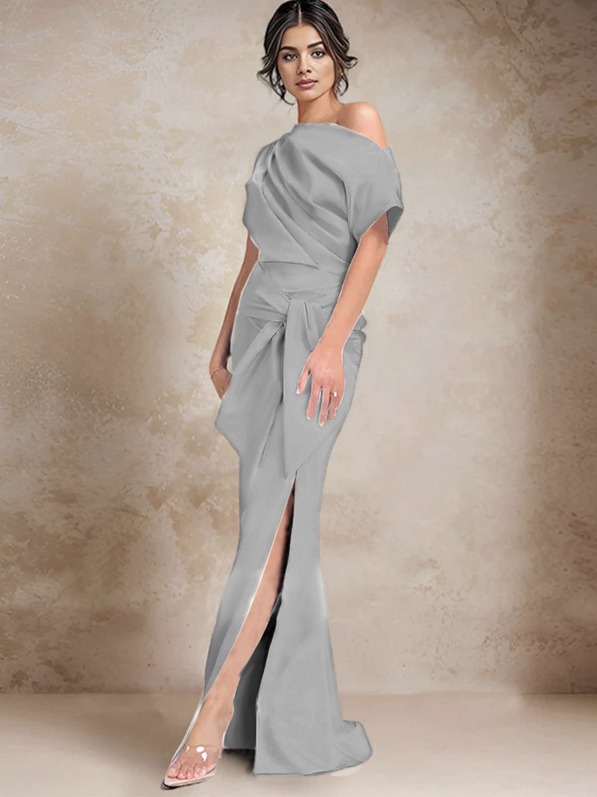 One Shoulder Mermaid Trumpet Mother of the Bride Dress Featuring a Side Split