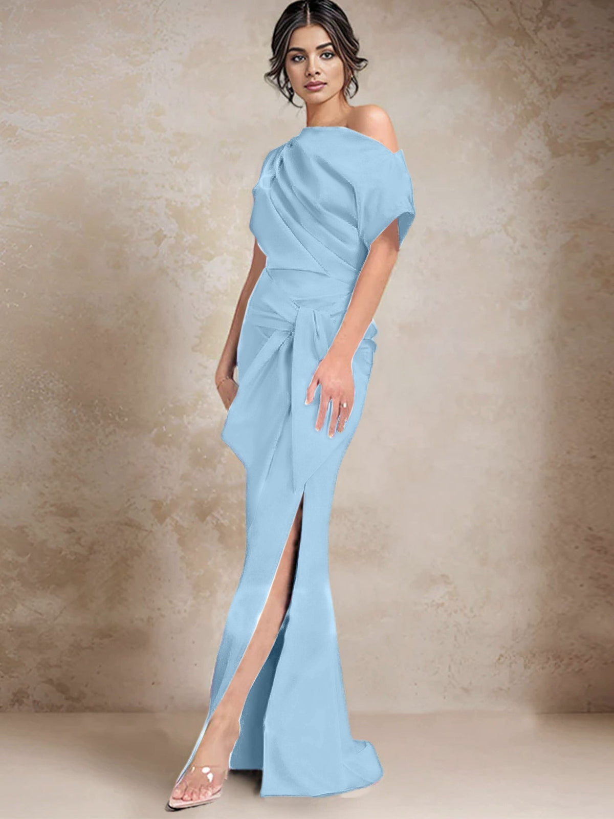 One Shoulder Mermaid Trumpet Mother of the Bride Dress Featuring a Side Split