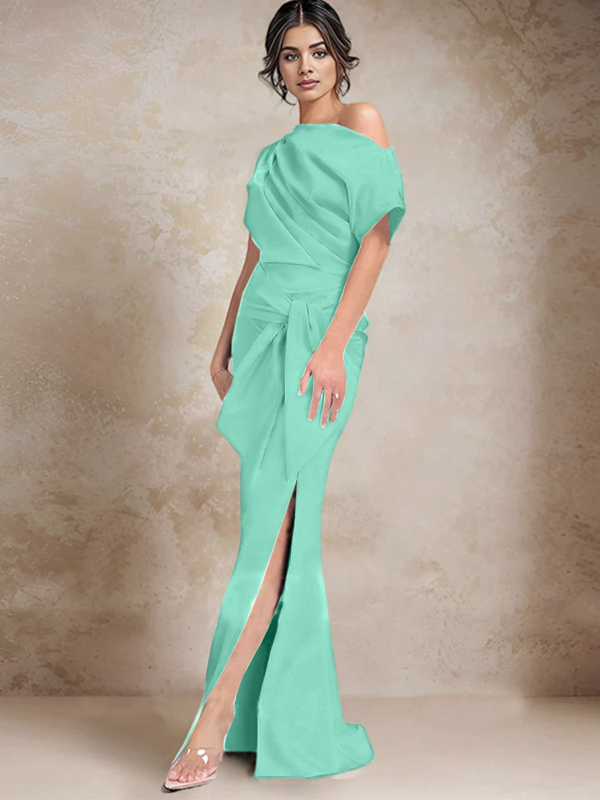 One Shoulder Mermaid Trumpet Mother of the Bride Dress Featuring a Side Split
