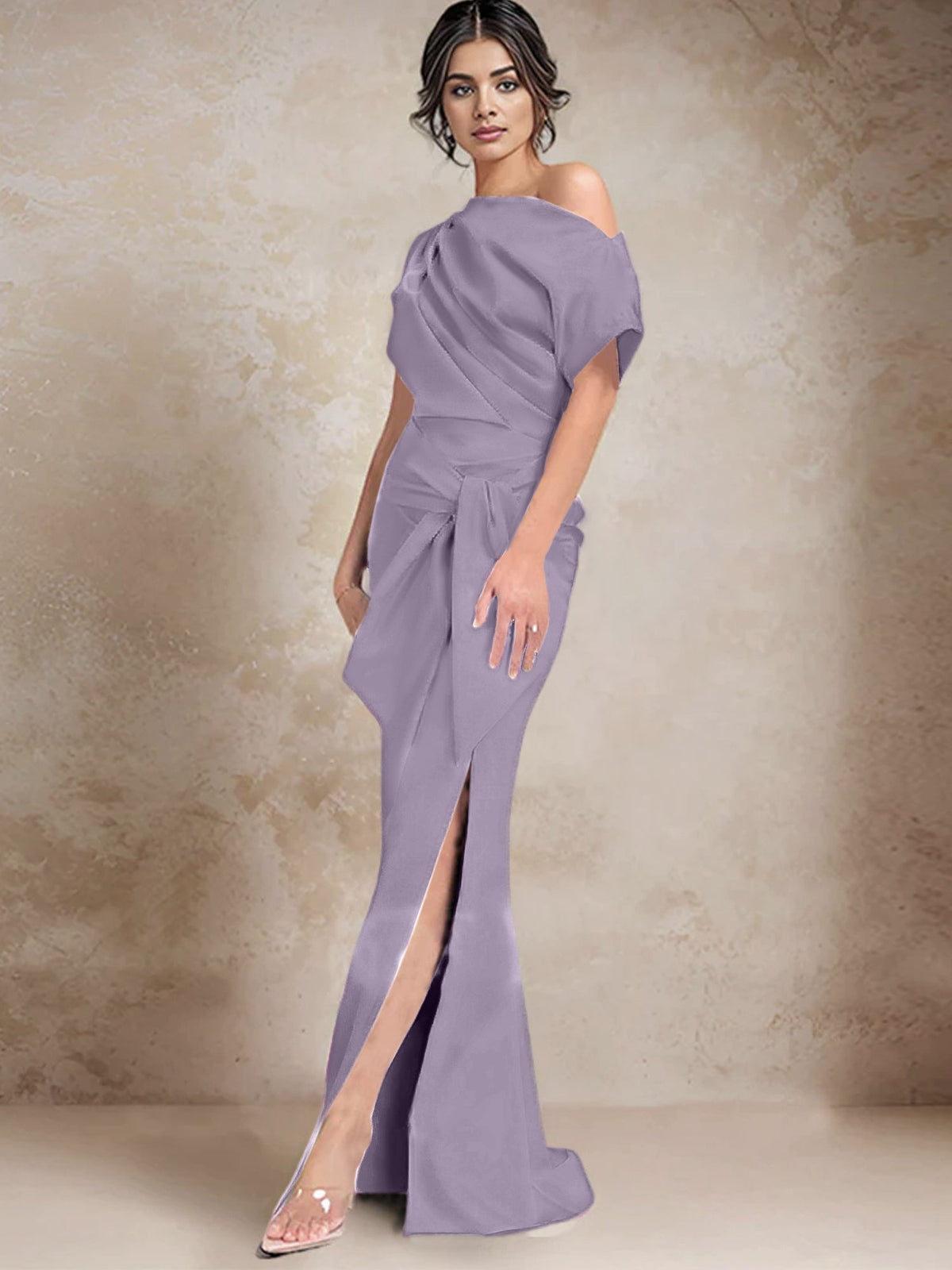 One Shoulder Mermaid Trumpet Mother of the Bride Dress Featuring a Side Split