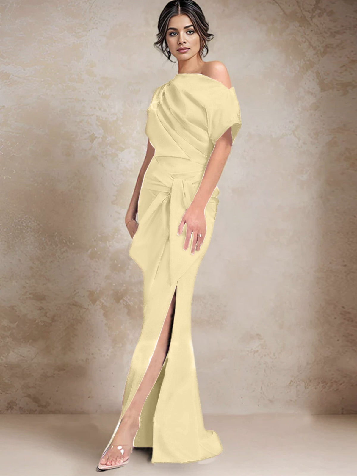 One Shoulder Mermaid Trumpet Mother of the Bride Dress Featuring a Side Split