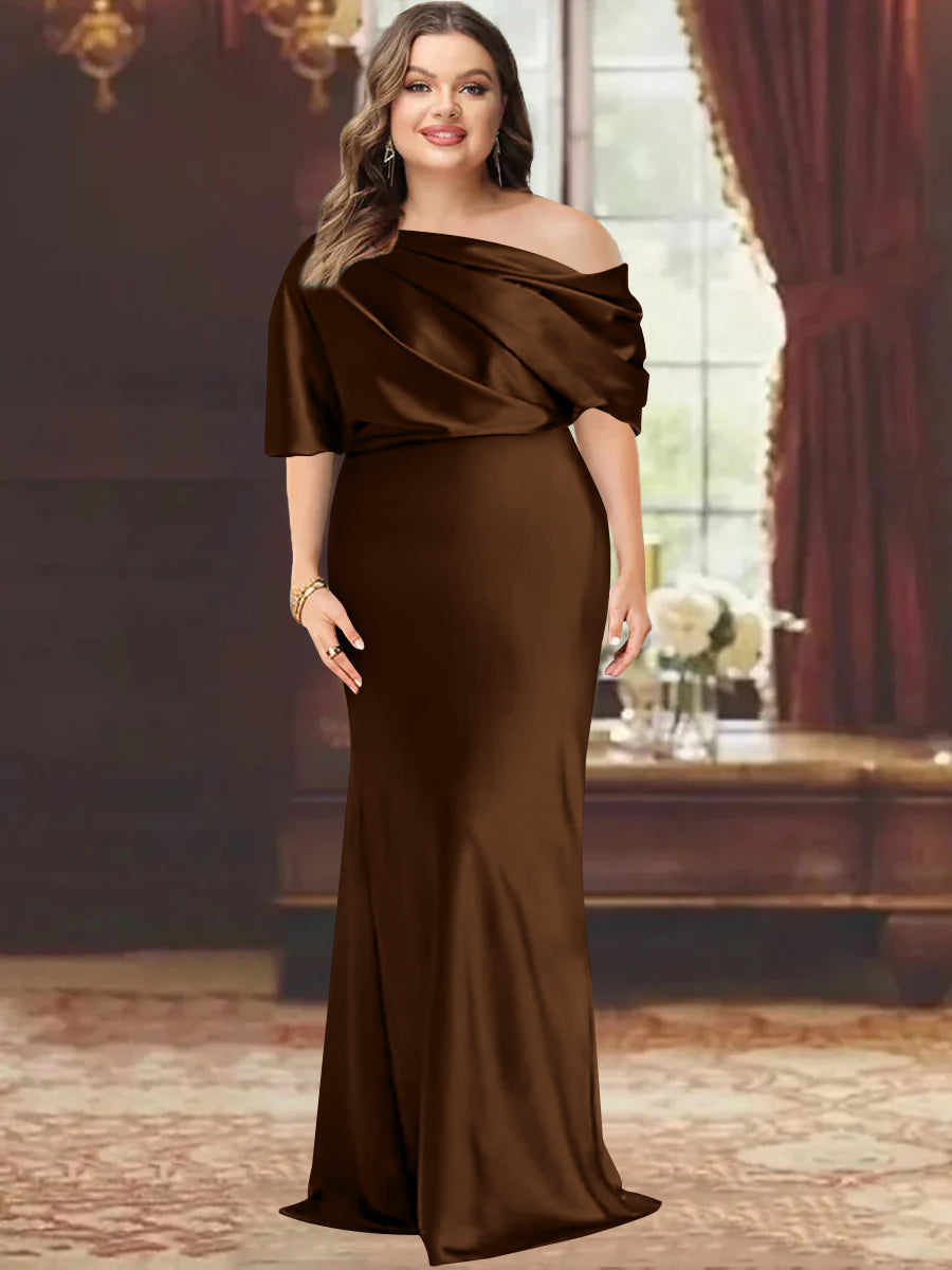 One Shoulder Plus Size Long Sheath Mother of the Bride Dress with Ruffles