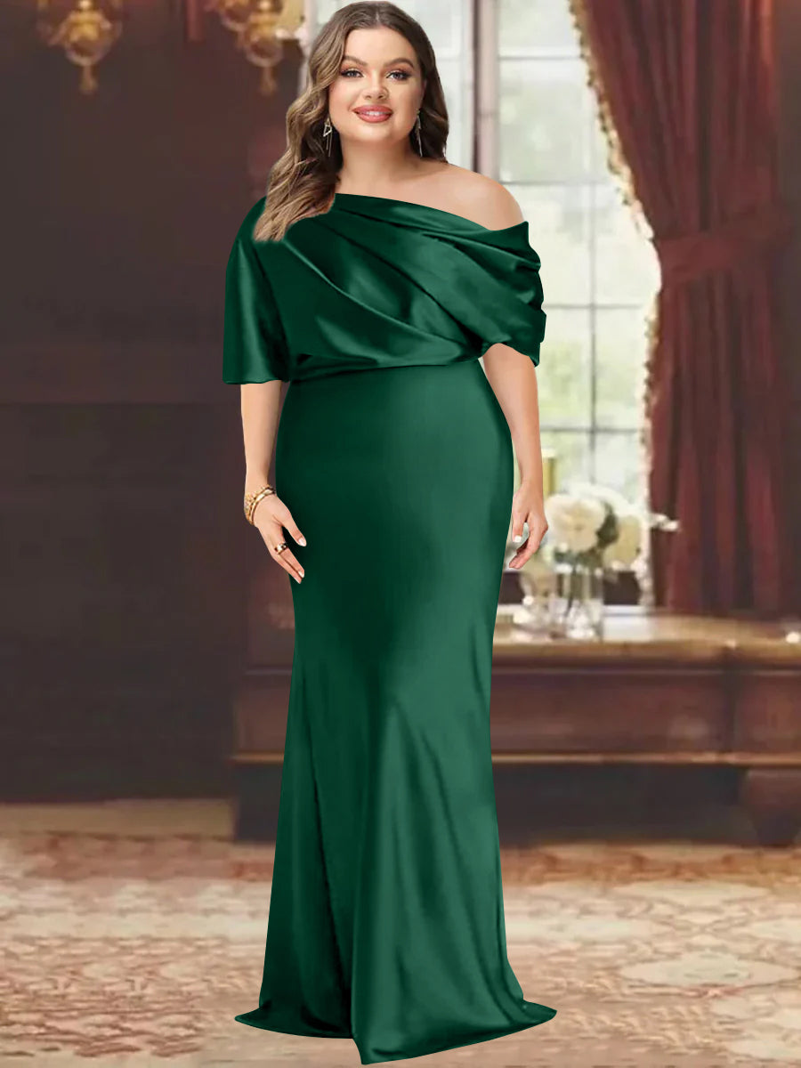 One Shoulder Plus Size Long Sheath Mother of the Bride Dress with Ruffles
