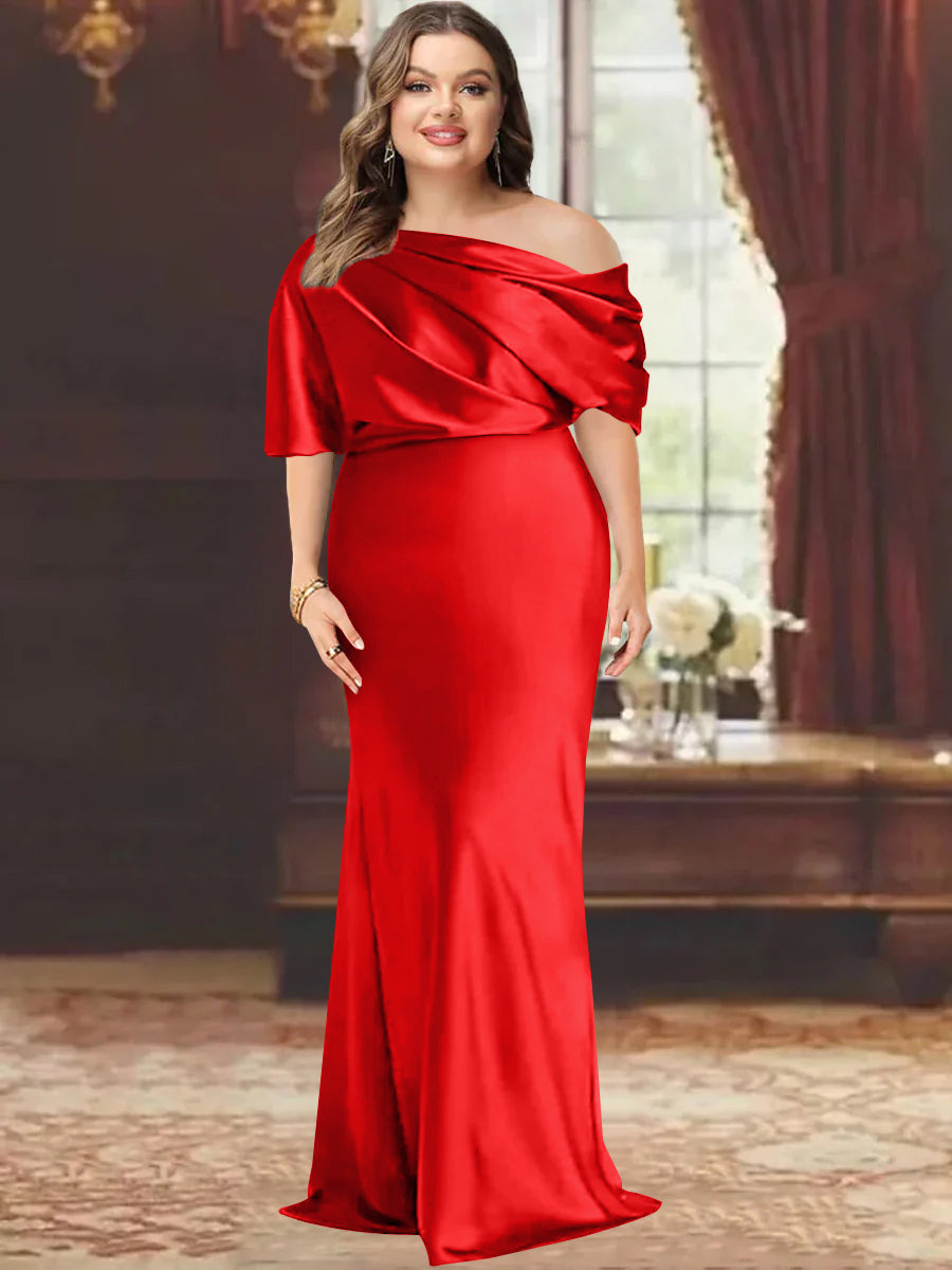 One Shoulder Plus Size Long Sheath Mother of the Bride Dress with Ruffles