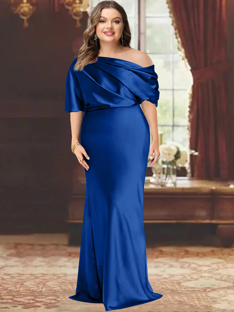 One Shoulder Plus Size Long Sheath Mother of the Bride Dress with Ruffles