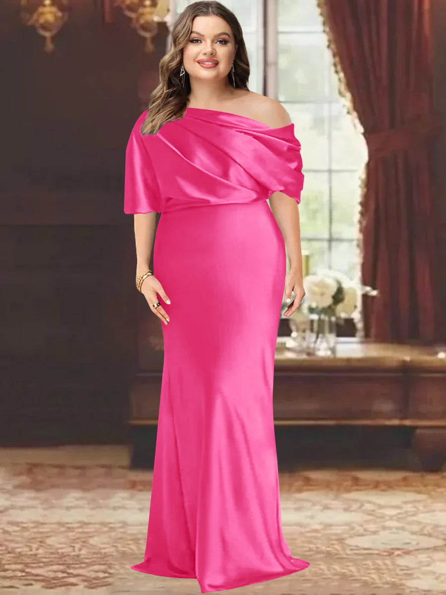 One Shoulder Plus Size Long Sheath Mother of the Bride Dress with Ruffles