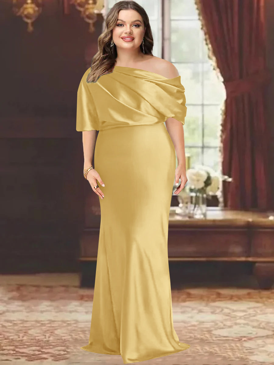 One Shoulder Plus Size Long Sheath Mother of the Bride Dress with Ruffles