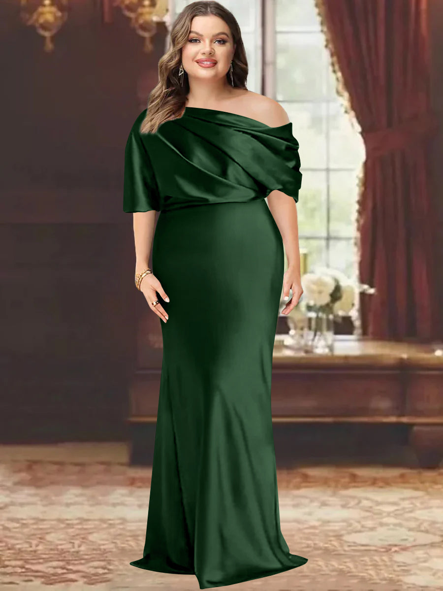 One Shoulder Plus Size Long Sheath Mother of the Bride Dress with Ruffles