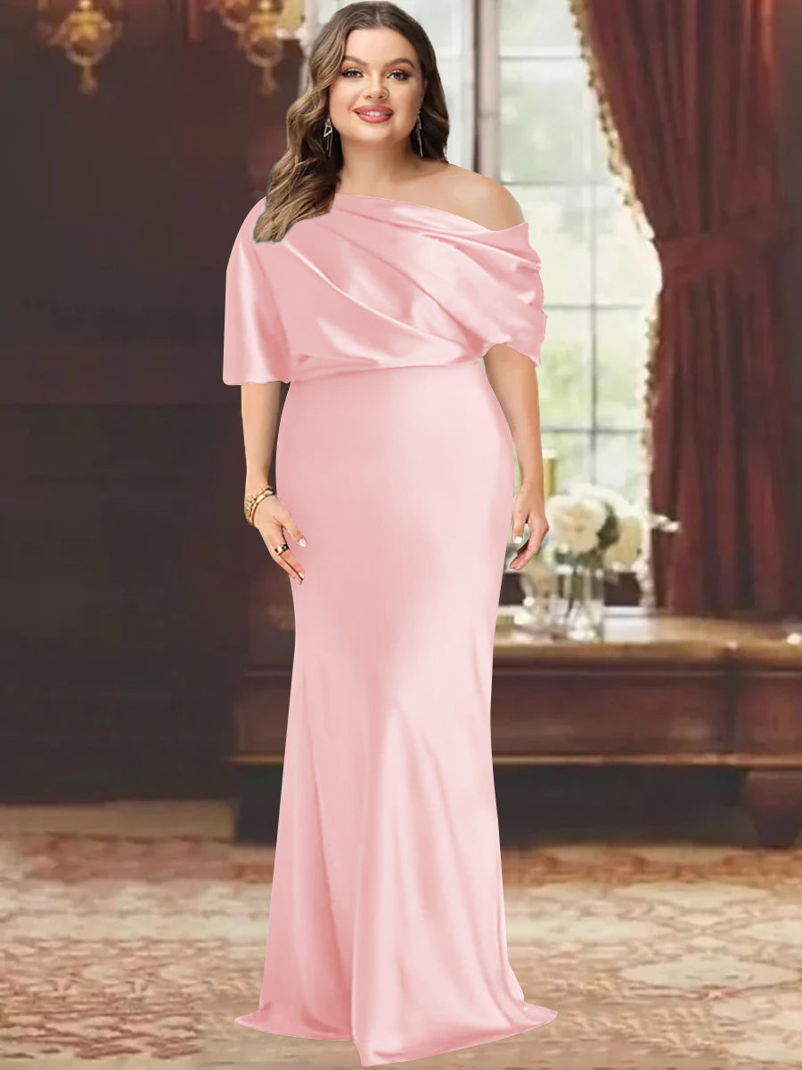 One Shoulder Plus Size Long Sheath Mother of the Bride Dress with Ruffles