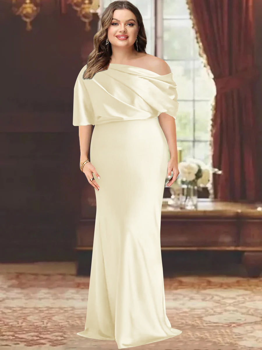 One Shoulder Plus Size Long Sheath Mother of the Bride Dress with Ruffles