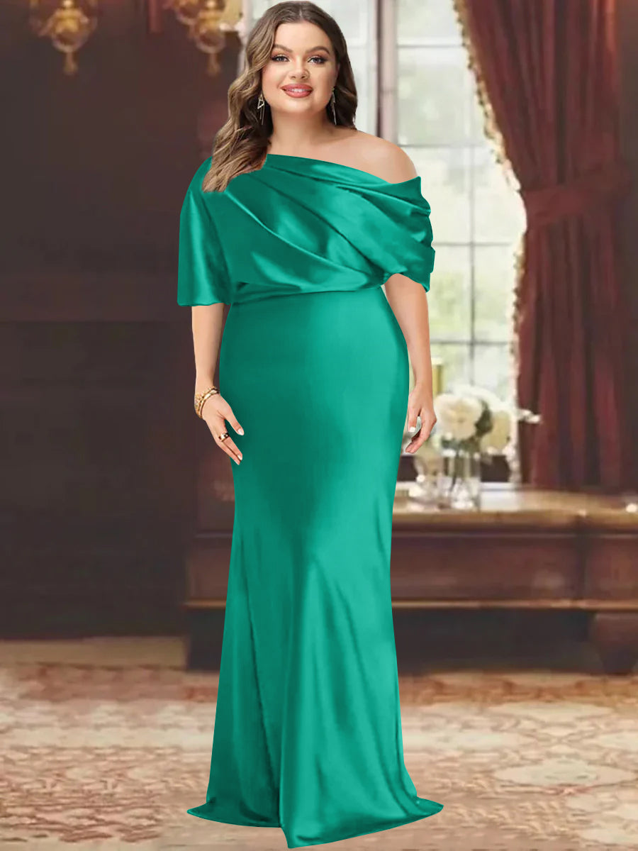 One Shoulder Plus Size Long Sheath Mother of the Bride Dress with Ruffles