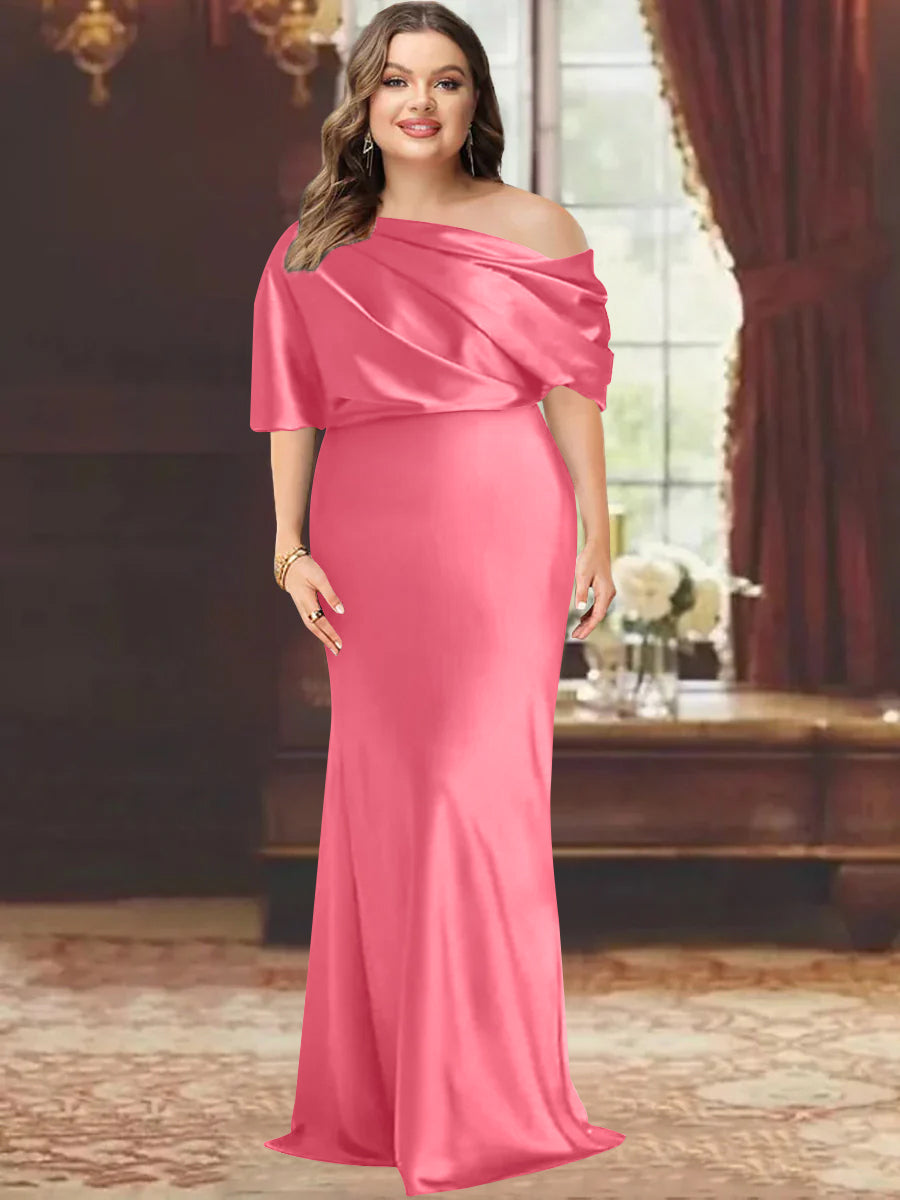 One Shoulder Plus Size Long Sheath Mother of the Bride Dress with Ruffles
