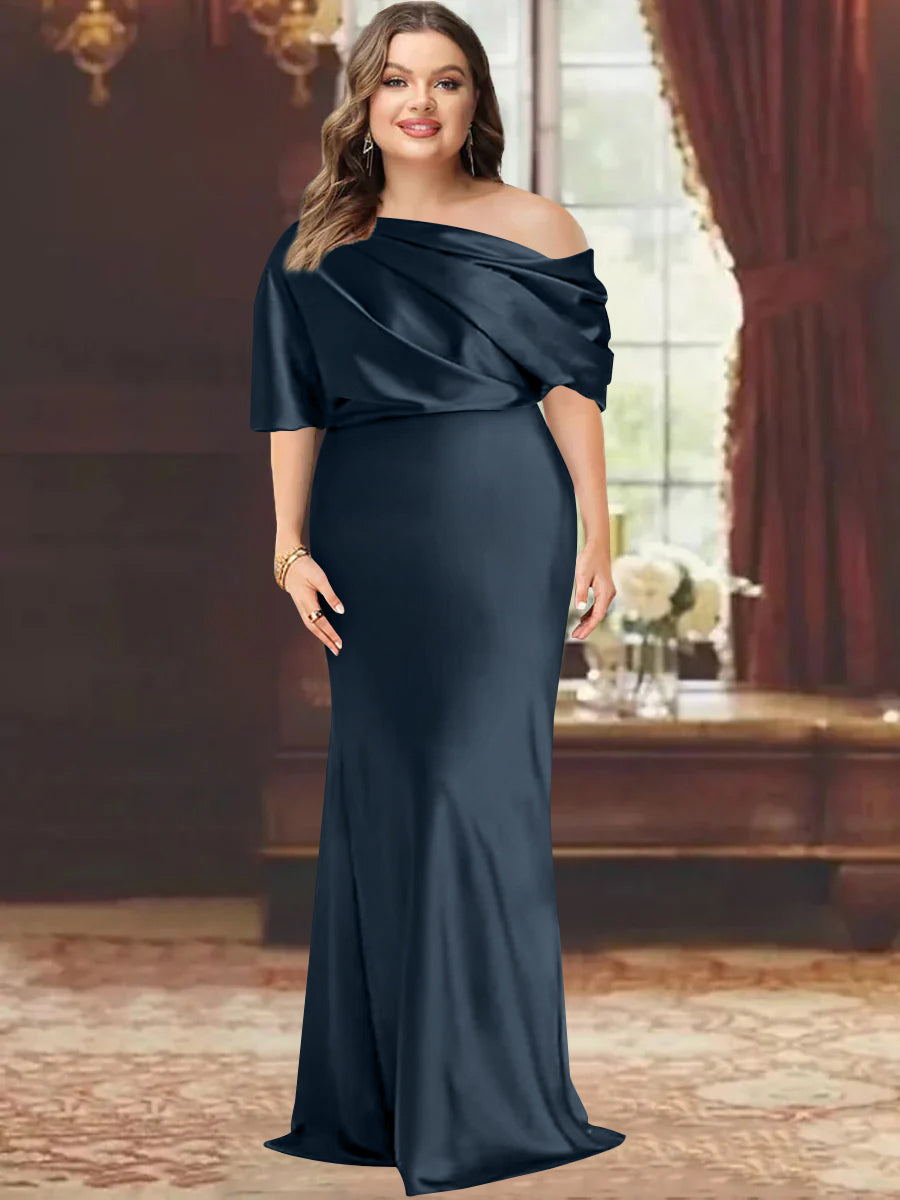 One Shoulder Plus Size Long Sheath Mother of the Bride Dress with Ruffles
