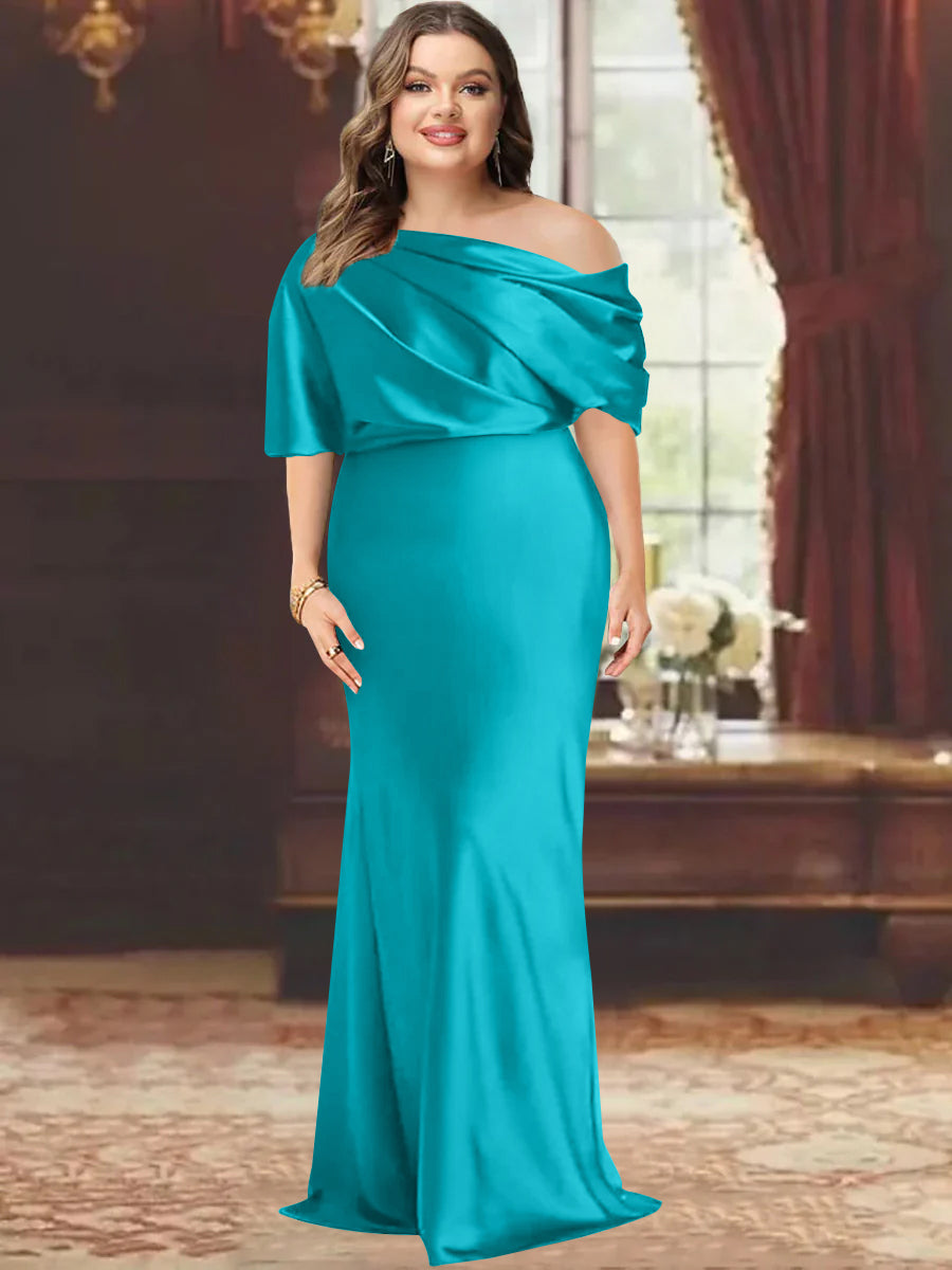 One Shoulder Plus Size Long Sheath Mother of the Bride Dress with Ruffles