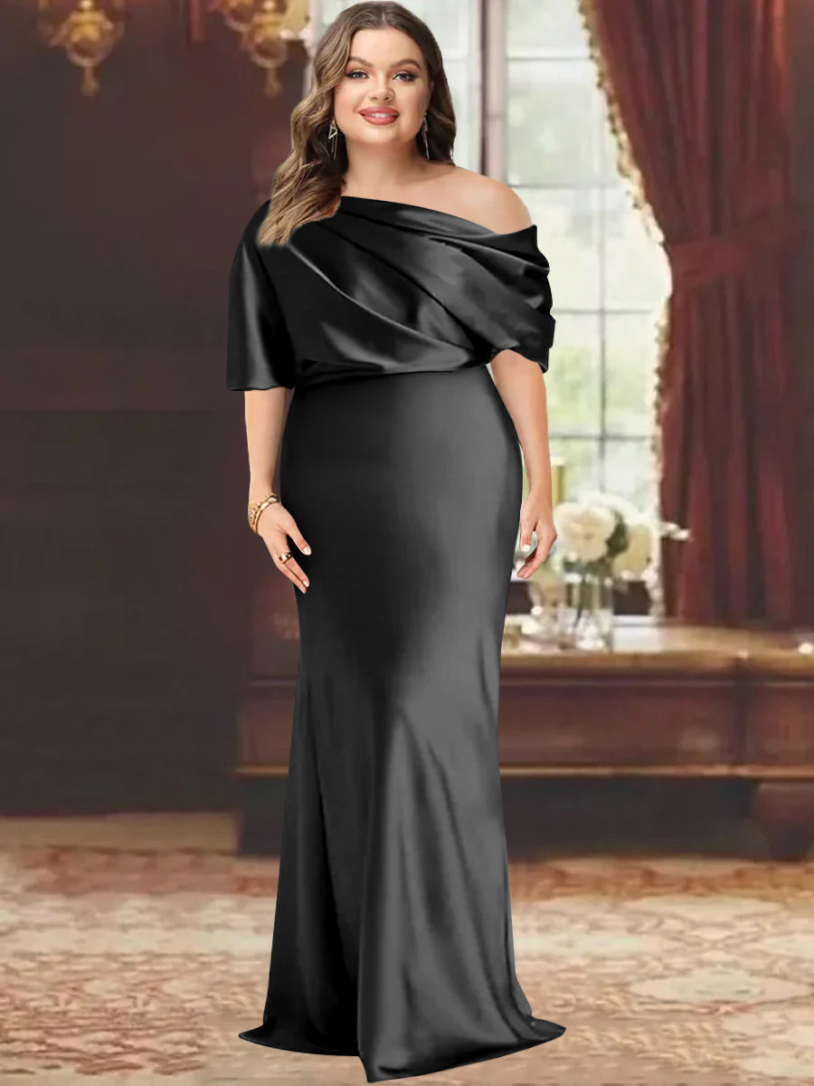 One Shoulder Plus Size Long Sheath Mother of the Bride Dress with Ruffles