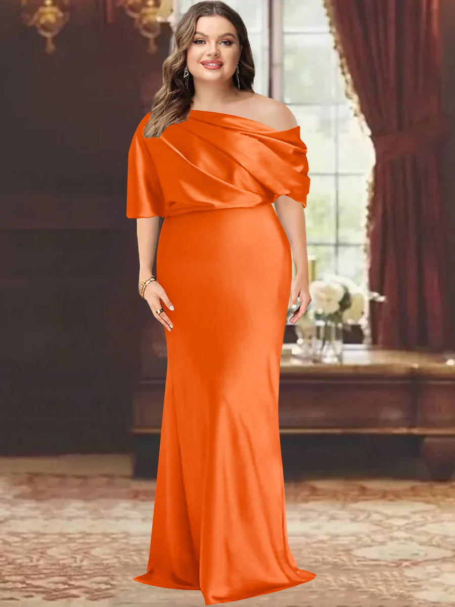 One Shoulder Plus Size Long Sheath Mother of the Bride Dress with Ruffles