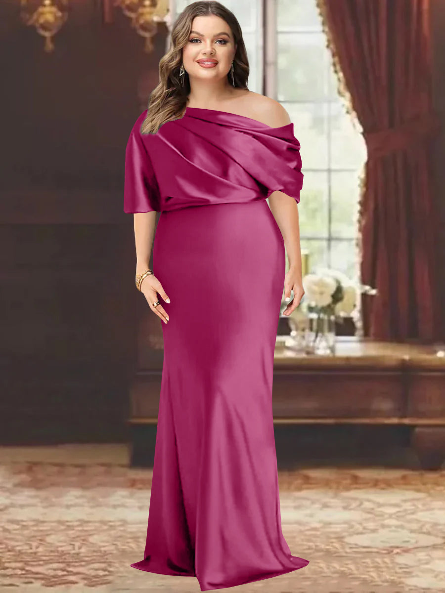 One Shoulder Plus Size Long Sheath Mother of the Bride Dress with Ruffles