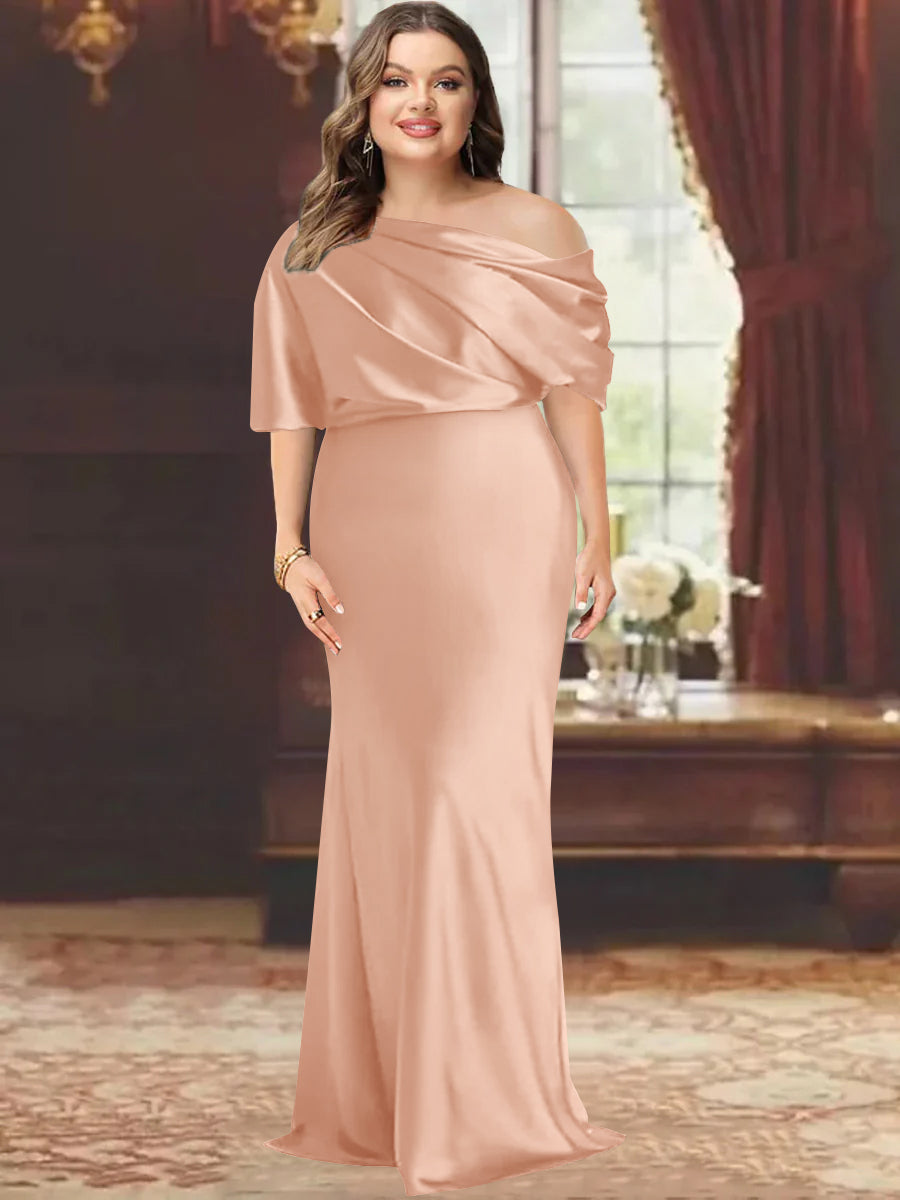 One Shoulder Plus Size Long Sheath Mother of the Bride Dress with Ruffles