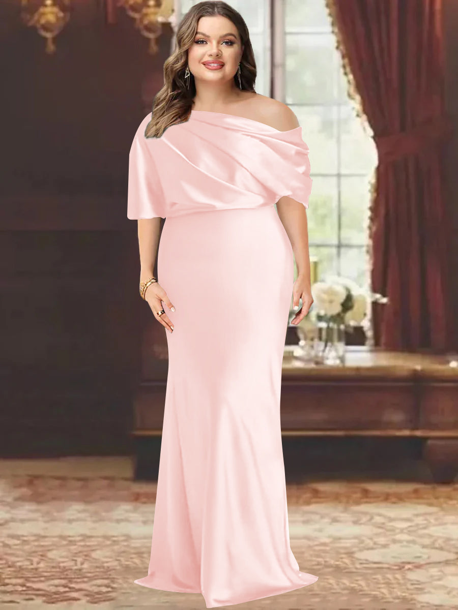 One Shoulder Plus Size Long Sheath Mother of the Bride Dress with Ruffles