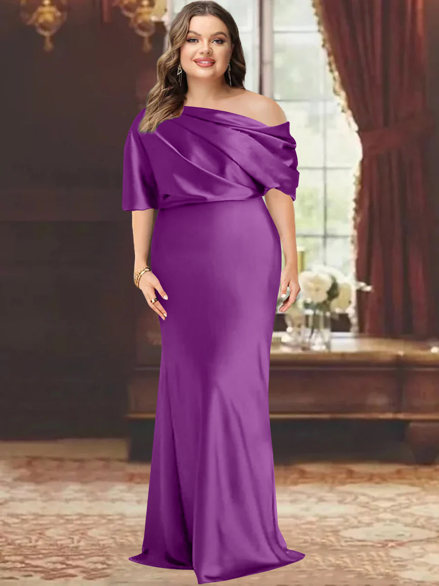 One Shoulder Plus Size Long Sheath Mother of the Bride Dress with Ruffles
