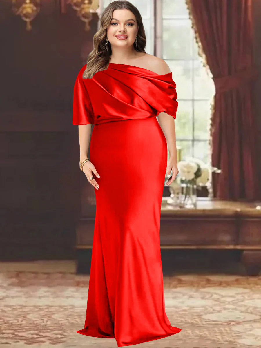 One Shoulder Plus Size Long Sheath Mother of the Bride Dress with Ruffles