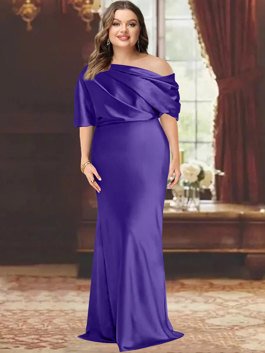 One Shoulder Plus Size Long Sheath Mother of the Bride Dress with Ruffles