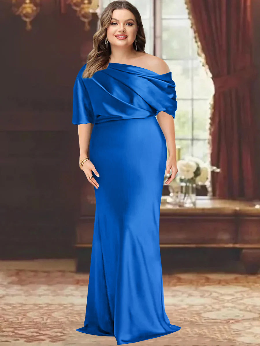 One Shoulder Plus Size Long Sheath Mother of the Bride Dress with Ruffles