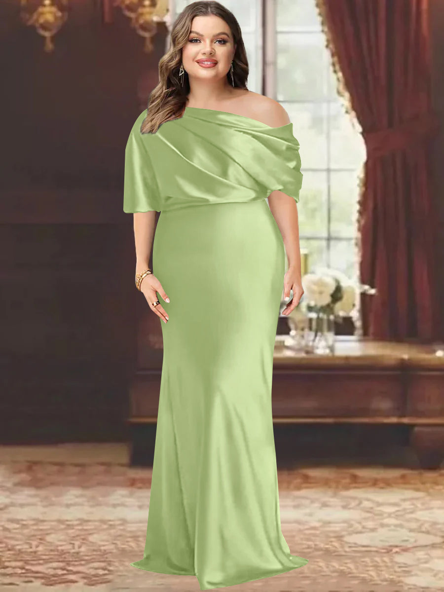 One Shoulder Plus Size Long Sheath Mother of the Bride Dress with Ruffles