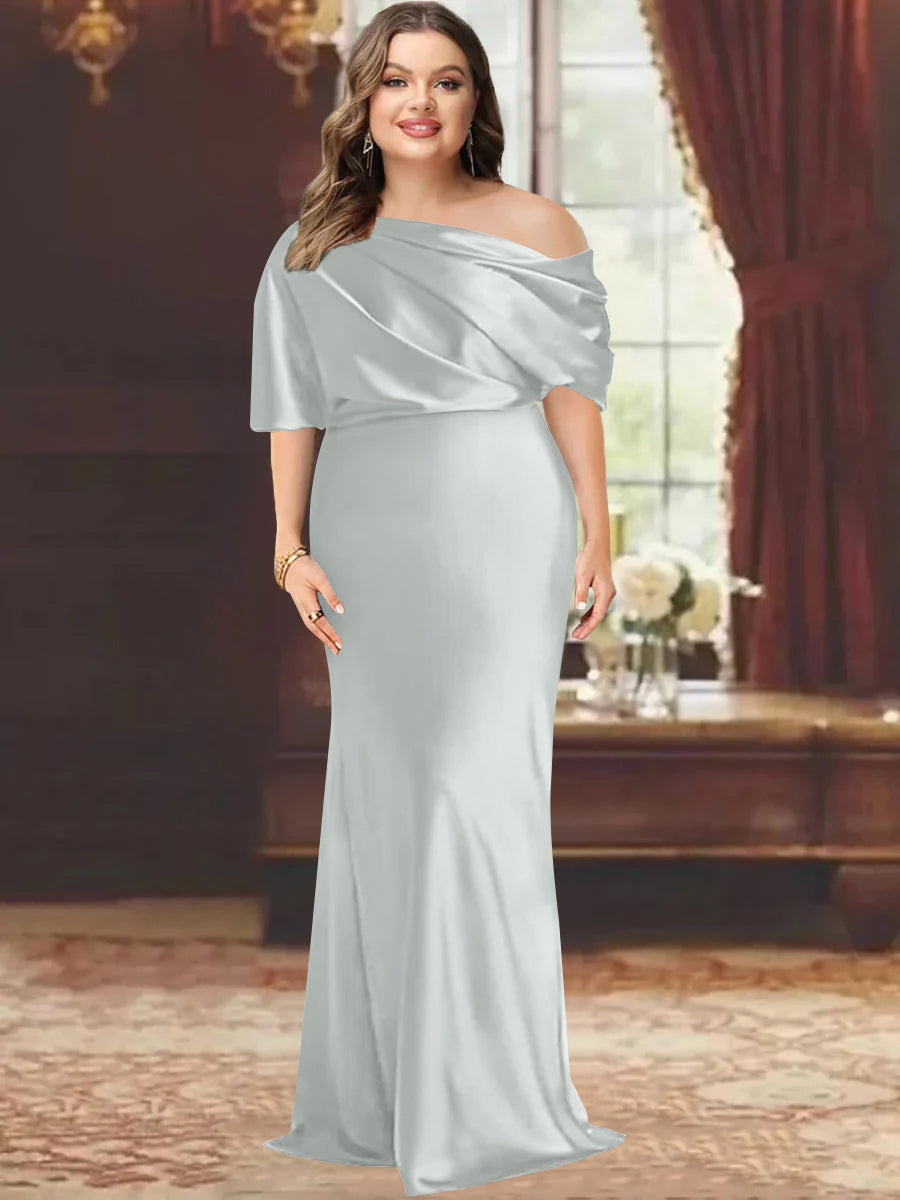 One Shoulder Plus Size Long Sheath Mother of the Bride Dress with Ruffles