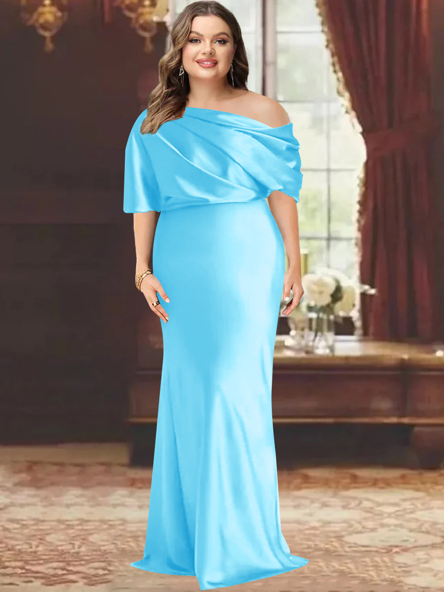 One Shoulder Plus Size Long Sheath Mother of the Bride Dress with Ruffles