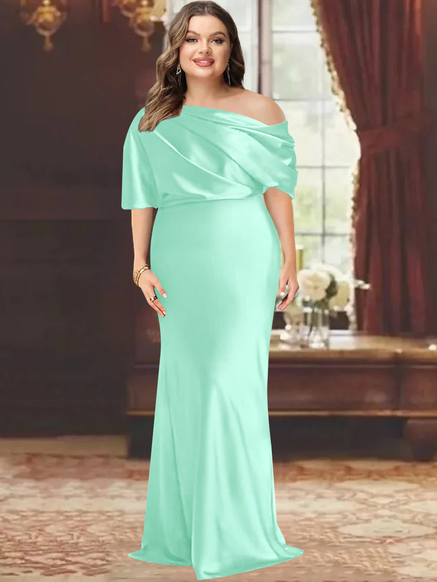 One Shoulder Plus Size Long Sheath Mother of the Bride Dress with Ruffles