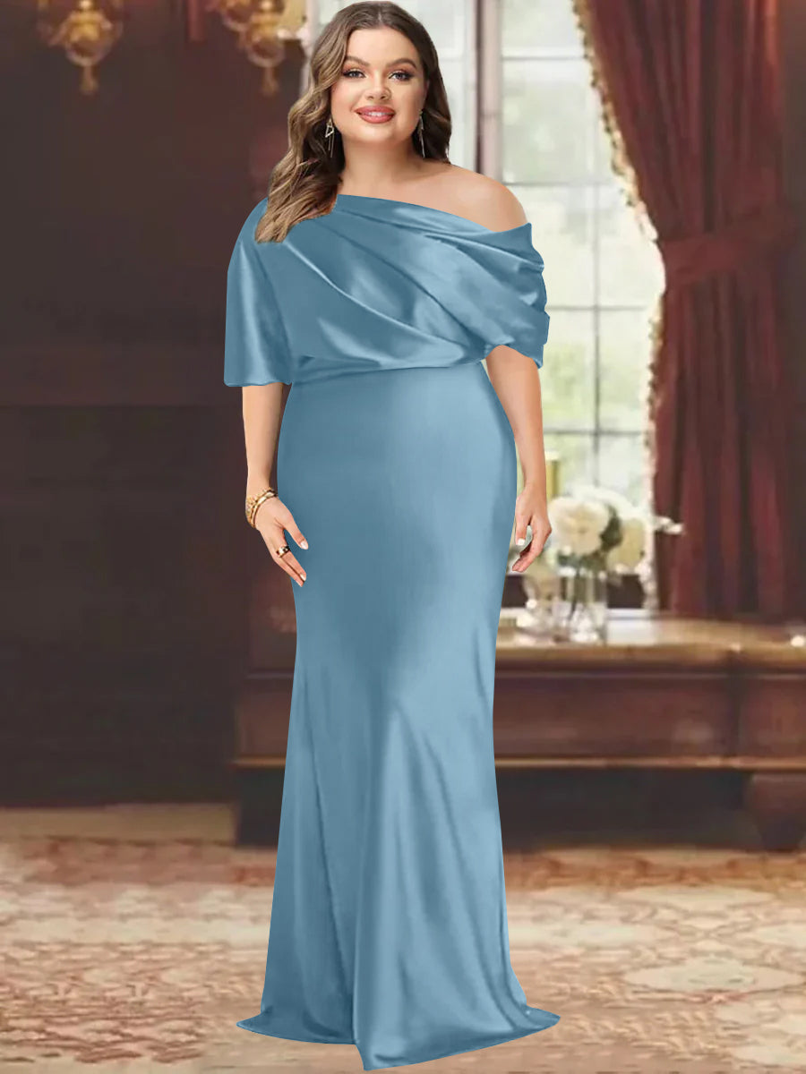 One Shoulder Plus Size Long Sheath Mother of the Bride Dress with Ruffles