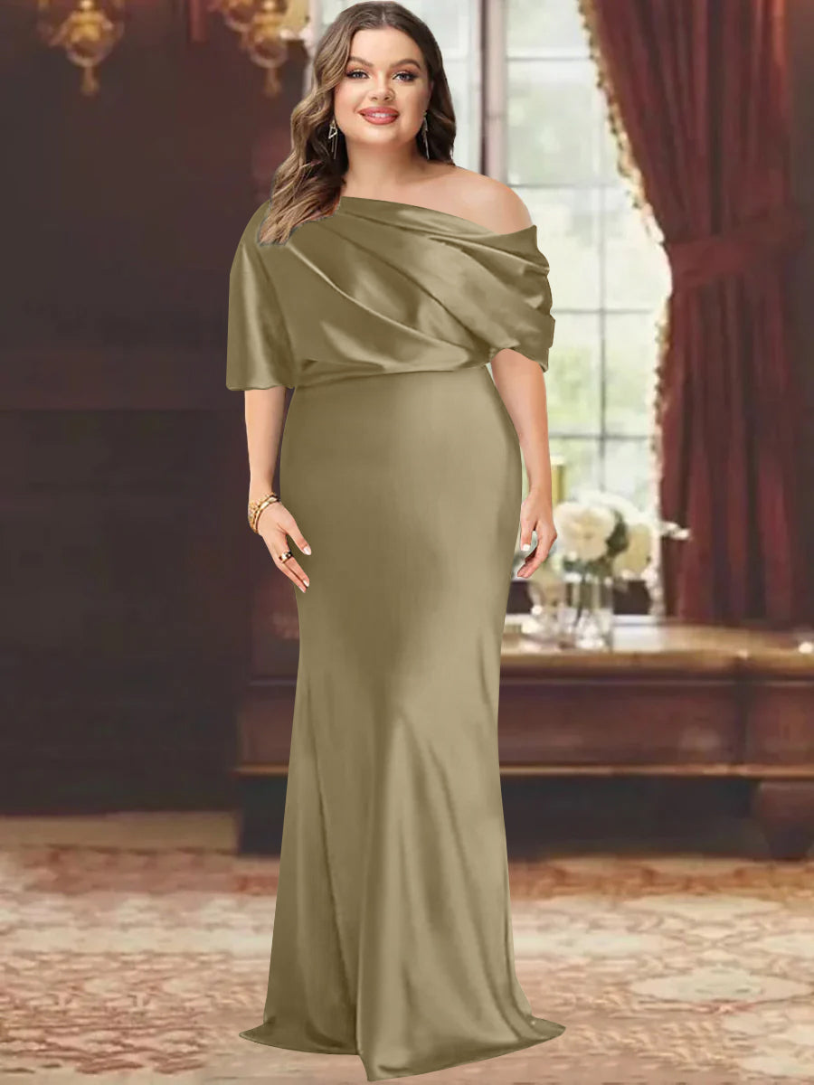 One Shoulder Plus Size Long Sheath Mother of the Bride Dress with Ruffles