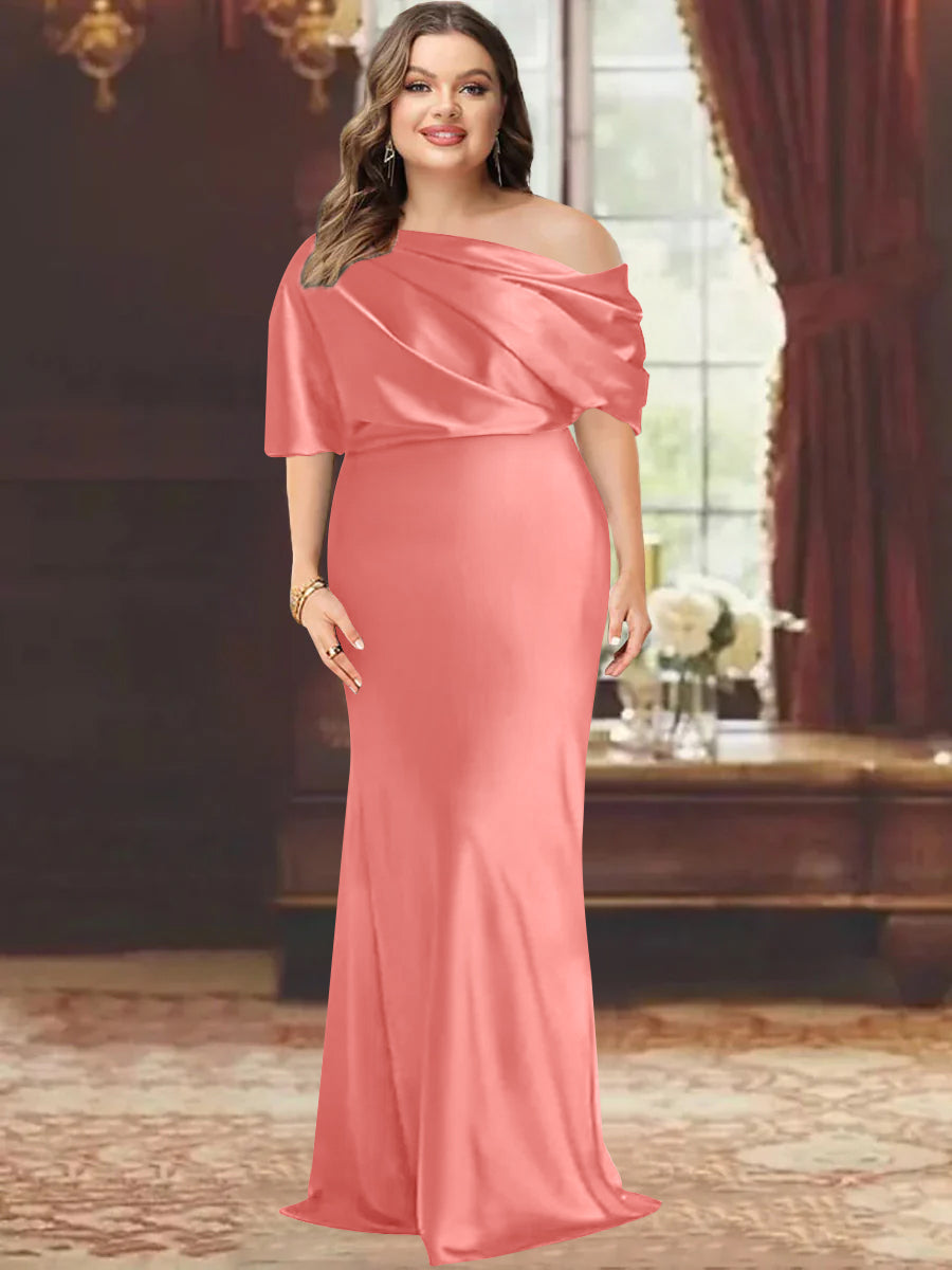 One Shoulder Plus Size Long Sheath Mother of the Bride Dress with Ruffles