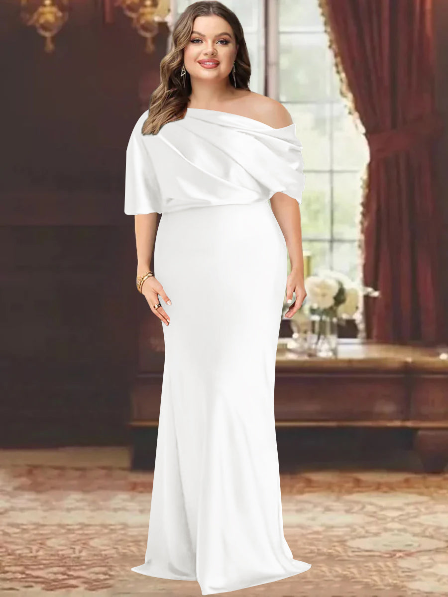 One Shoulder Plus Size Long Sheath Mother of the Bride Dress with Ruffles