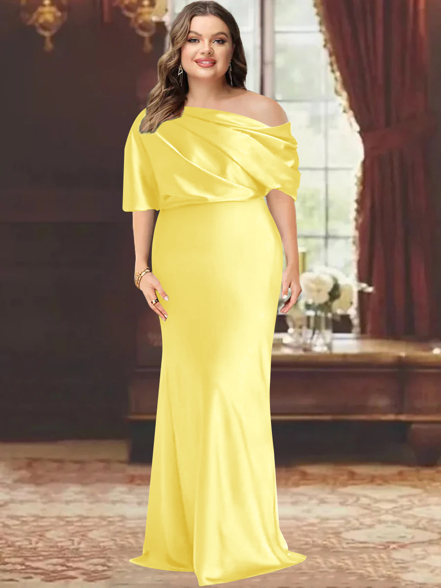 One Shoulder Plus Size Long Sheath Mother of the Bride Dress with Ruffles