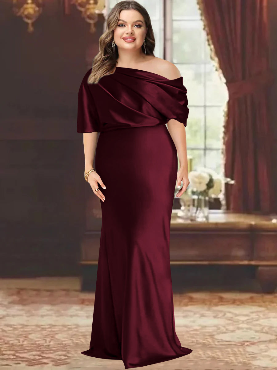One Shoulder Plus Size Long Sheath Mother of the Bride Dress with Ruffles
