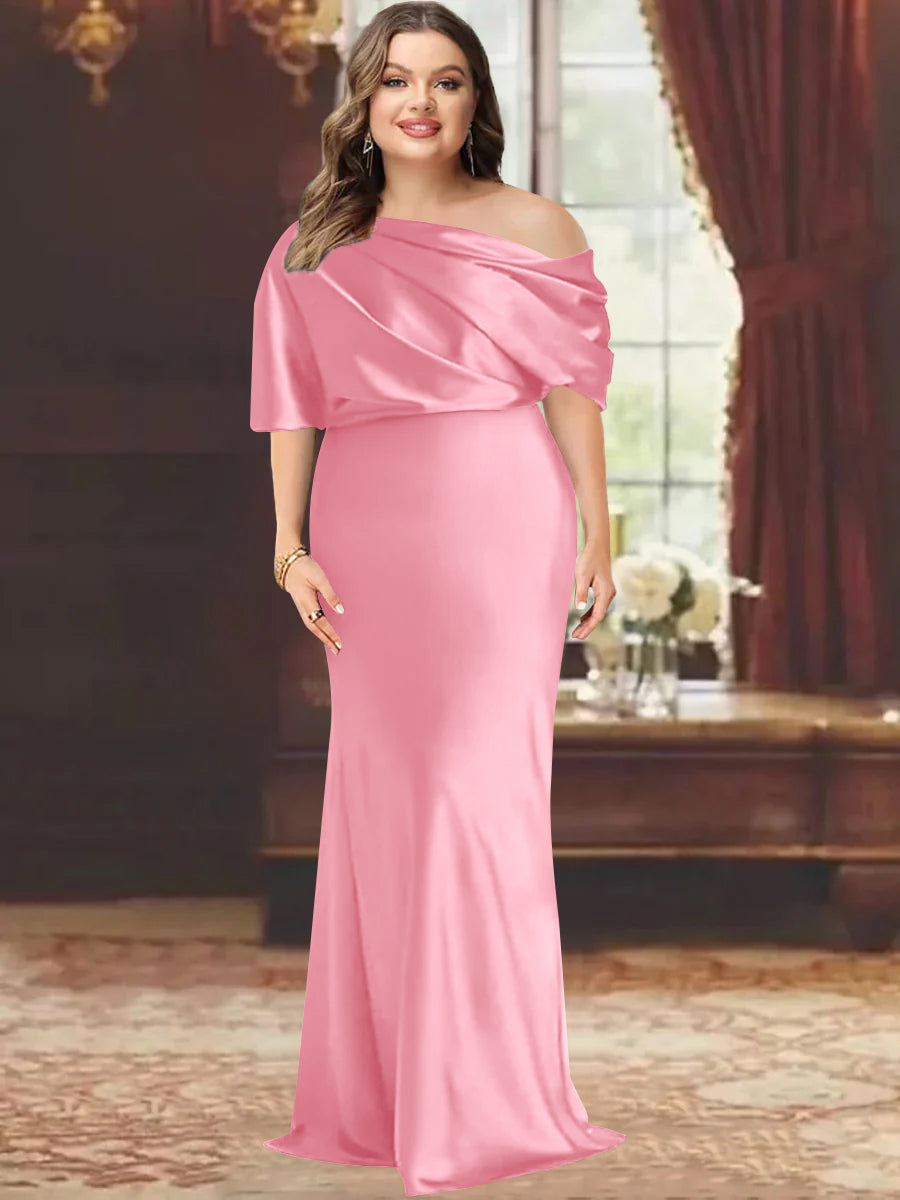 One Shoulder Plus Size Long Sheath Mother of the Bride Dress with Ruffles