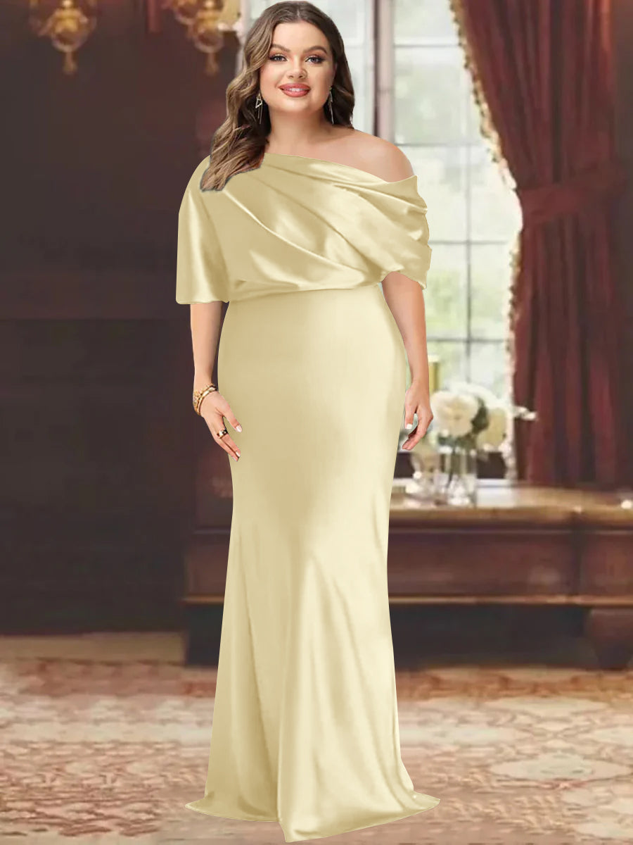 One Shoulder Plus Size Long Sheath Mother of the Bride Dress with Ruffles