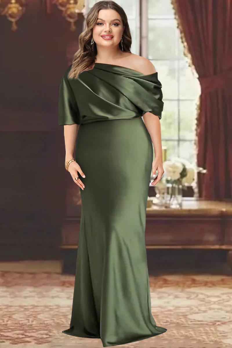 One Shoulder Plus Size Long Sheath Mother of the Bride Dress with Ruffles